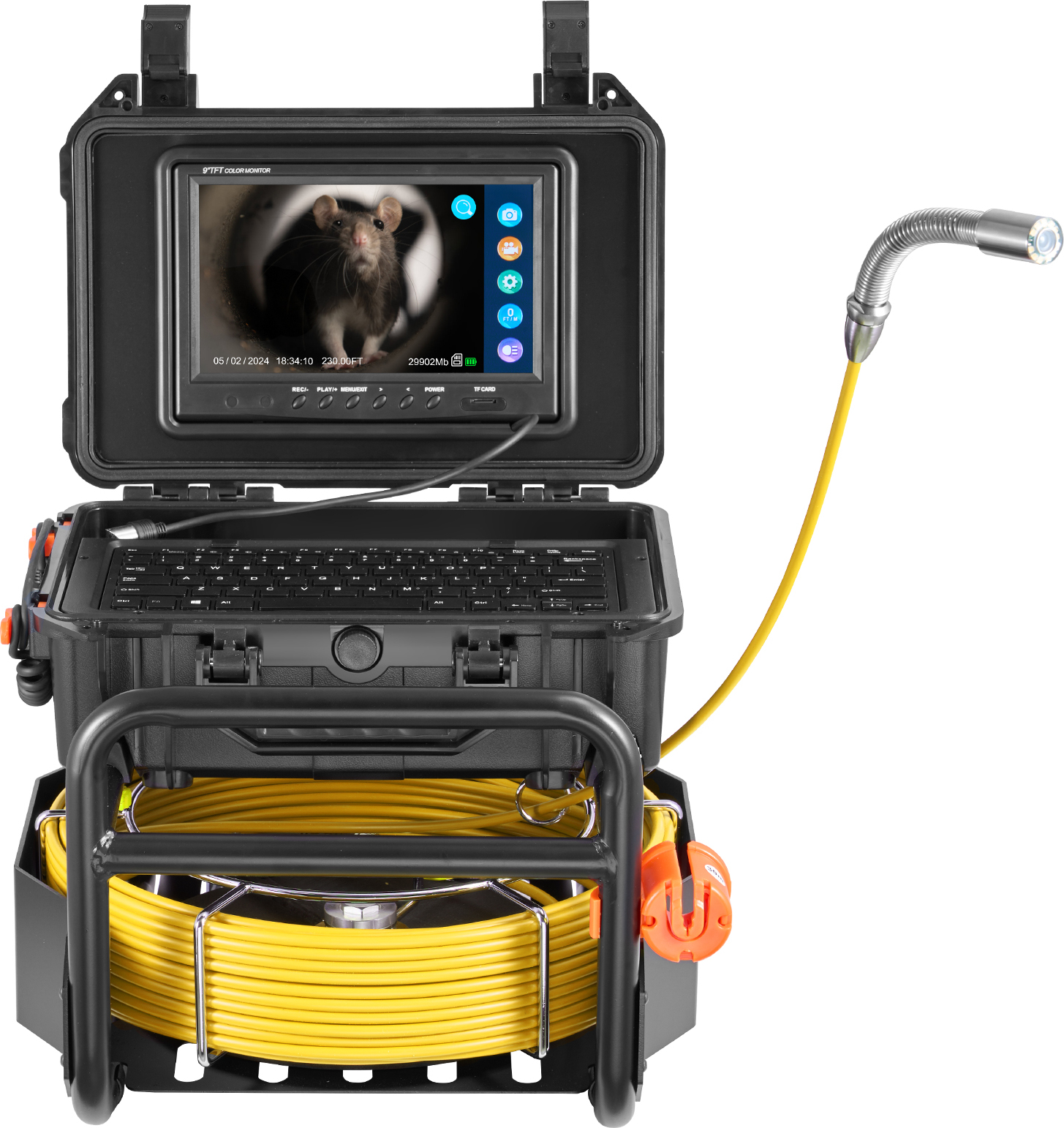 SucceBuy-Kanalkamera, 230 Fuß/70 m lang, selbstnivellierende Abflusskamera mit 512-Hz-Sender, Entfernungszähler, 9-Zoll-Bildschirm, 1080P HD-Snake-Rohrkamera