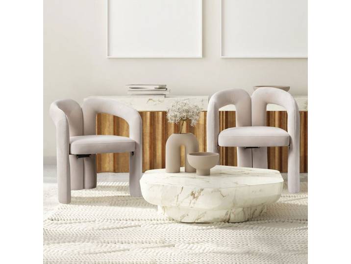 Lot de 2 chaises de salle à manger- Velours moderne design-Beige