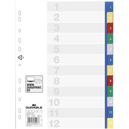 DURABLE Kunststoff-Register, Zahlen, A4, 12-teilig, 1 - 12