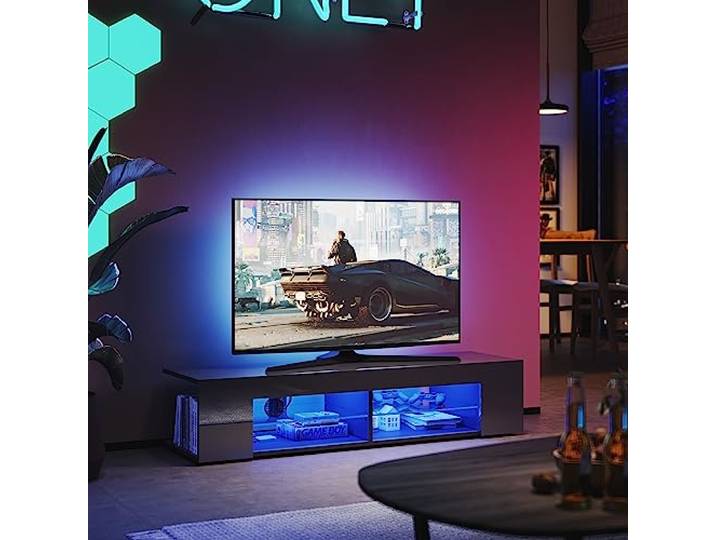 SUNXURY TV-Schränke mit LED-Beleuchtung Lowboard Fernsehschrank Fernsehtisch Sideboard Schwarz Schrank TV Möbel Tisch Board 135cm breit