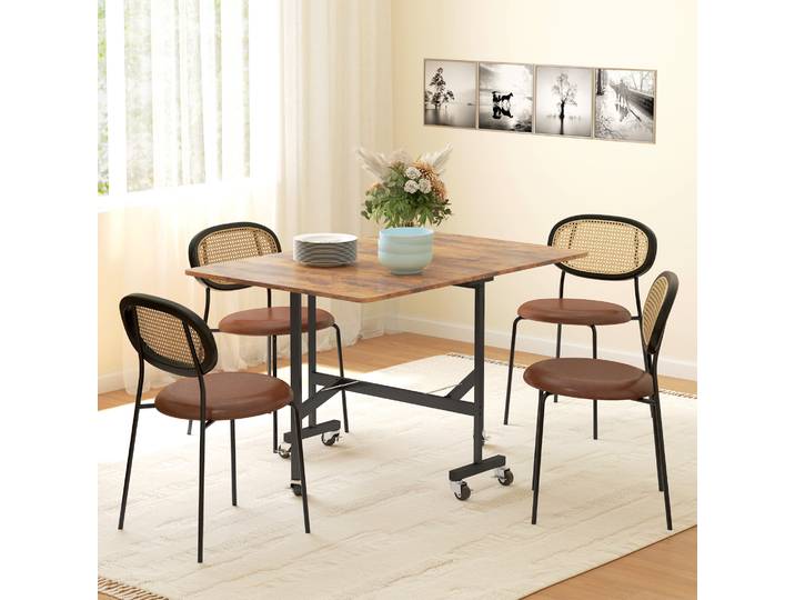 HOMCOM Table Pliante Cuisine 2 Abattants 6 Roues Brun Rustique