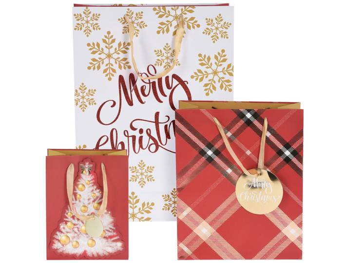 Geschenktüten 3er-Set für Weihnachten mit Satin-Griff