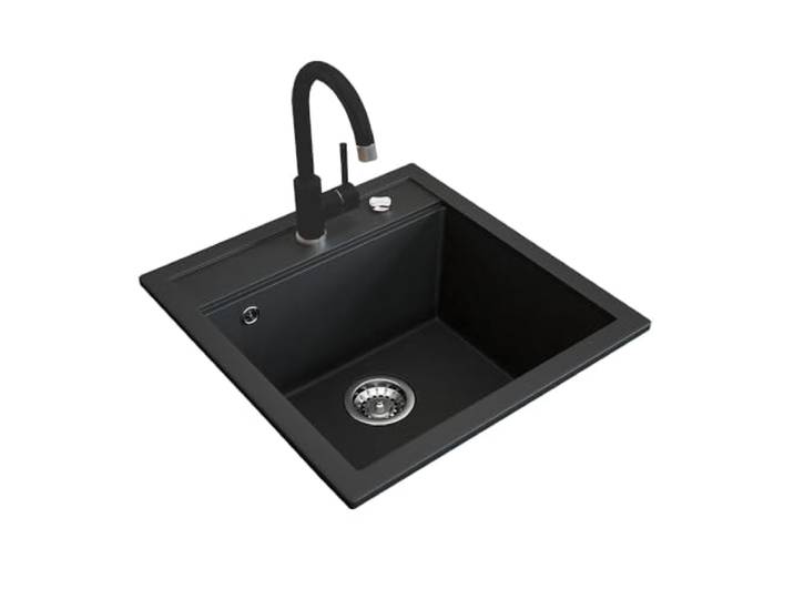 Bergström Granitspüle mit Armatur, Schwarz 49 x 50 cm mit Armatur Schwarz mit Armatur Schwarz, beidseitig einbaubar mit praktischem Abtropfflügel