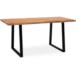 Schreibtisch Massivholz Baumkante Handgefertigt Akazie TARN, Goldbraun-Schwarz 180x90x76 cm