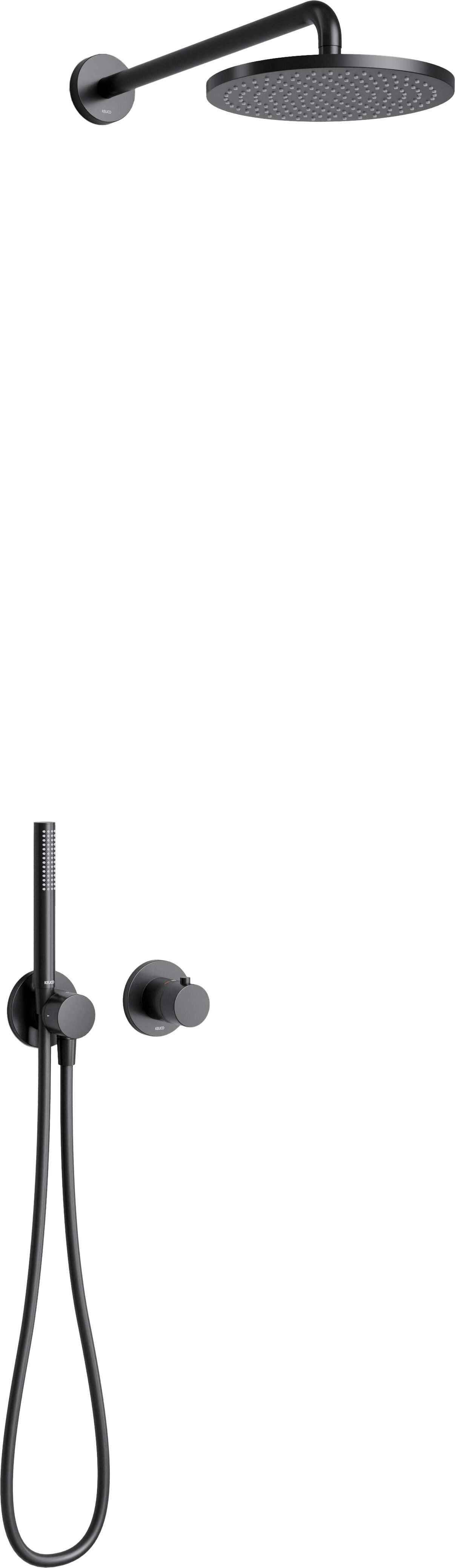 Keuco IXMO set de douche 59602370001 avec robinetterie thermostatique, pour 2 consommateurs, support de douche/douche de tête, rond, noir mat
