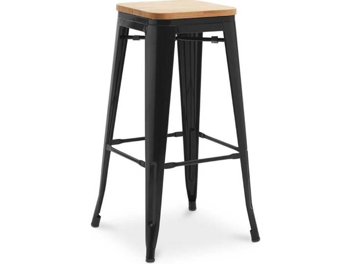 Tabouret de bar - Bistrot Metalix - Noir - Métal et bois clair - 76 cm - Design industriel