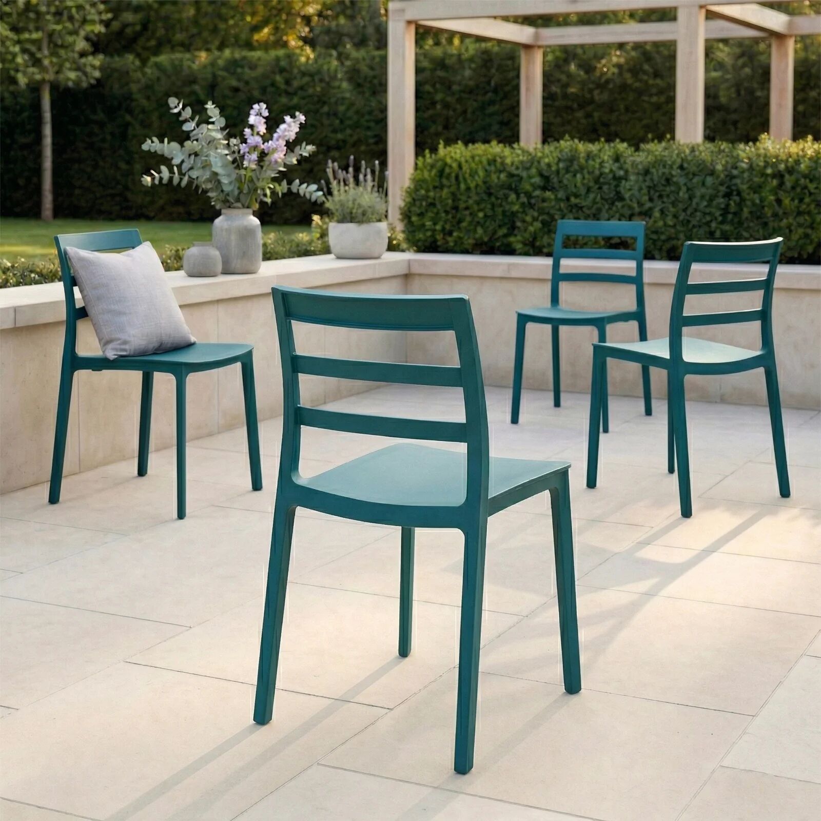 garneroarredamenti Set 4 sedie da giardino esterno bar dehors impilabili polipropilene azzurra Nature