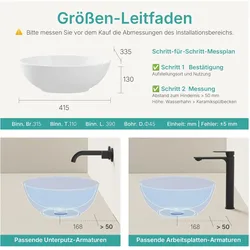 Emke, Waschbecken, Aufsatzwaschbecken Ovales Waschbecken Keramik Waschbecken Waschtisch Weiss Glänzend 415x 335 x 1 (335 mm, 415 mm)