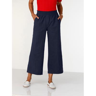 Culotte CASUAL LOOKS, Damen, Gr. 46, Normalgrößen, blau (marine), 55% Leinen, 45% Baumwolle, unifarben, 7/8-Länge, Hosen Culotte
