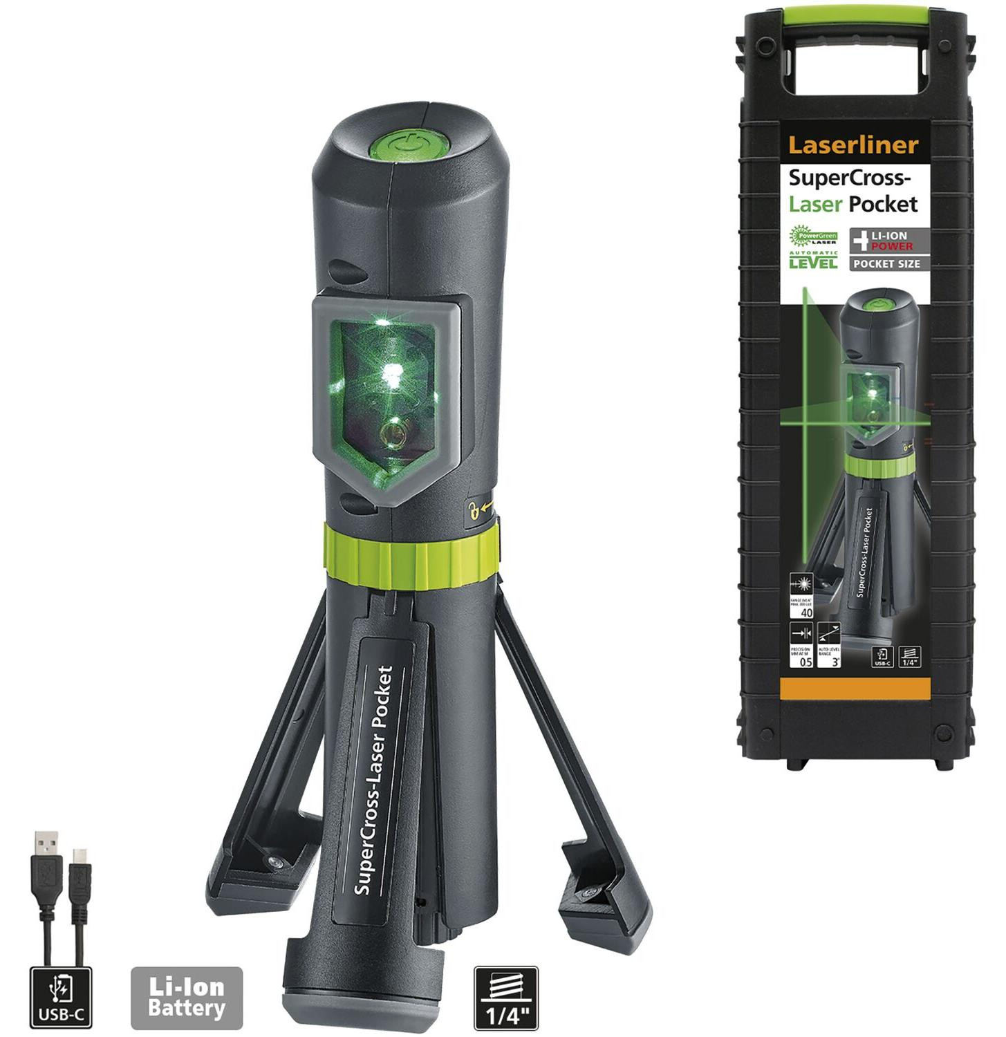Laserliner SuperCross-Laser Pocket Groene laser met kruislijn inclusief statief