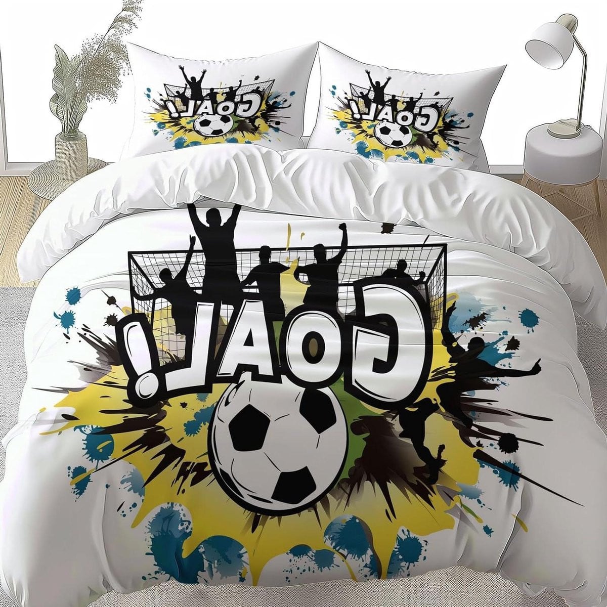 Dekbedovertrek Voetbal - Beddengoed Set - Beige - 140 x 200 cm