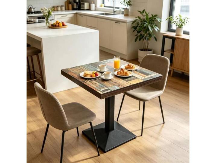 PIPIPOXER Table à manger carrée patchwork style industriel table pour Salon Bar/Cuisine salle à manger petit logement 60x60cm