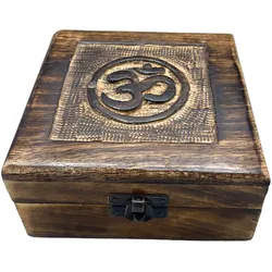 Square Wooden Keepsake Box 13x13x6cm - Om