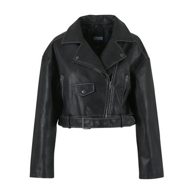 Ledermantel URBAN CLASSICS "Urban Classics Ladies Vintage Jacket", Damen, Gr. XS, schwarz, 100% Polyester, Mäntel