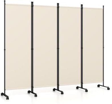 Costway 4-Panel Room Divider with Lockable Wheels for Living Room-Beige