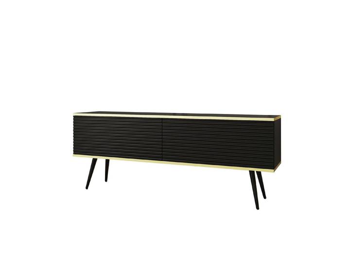 MOEBLO TV-Board Dayn Wave new (Lowboard Fernsehtisch TV Bank TV Tisch Fernseher Tisch TV Möbel, goldene/schwarze Metallbeine), 135/175x30x32