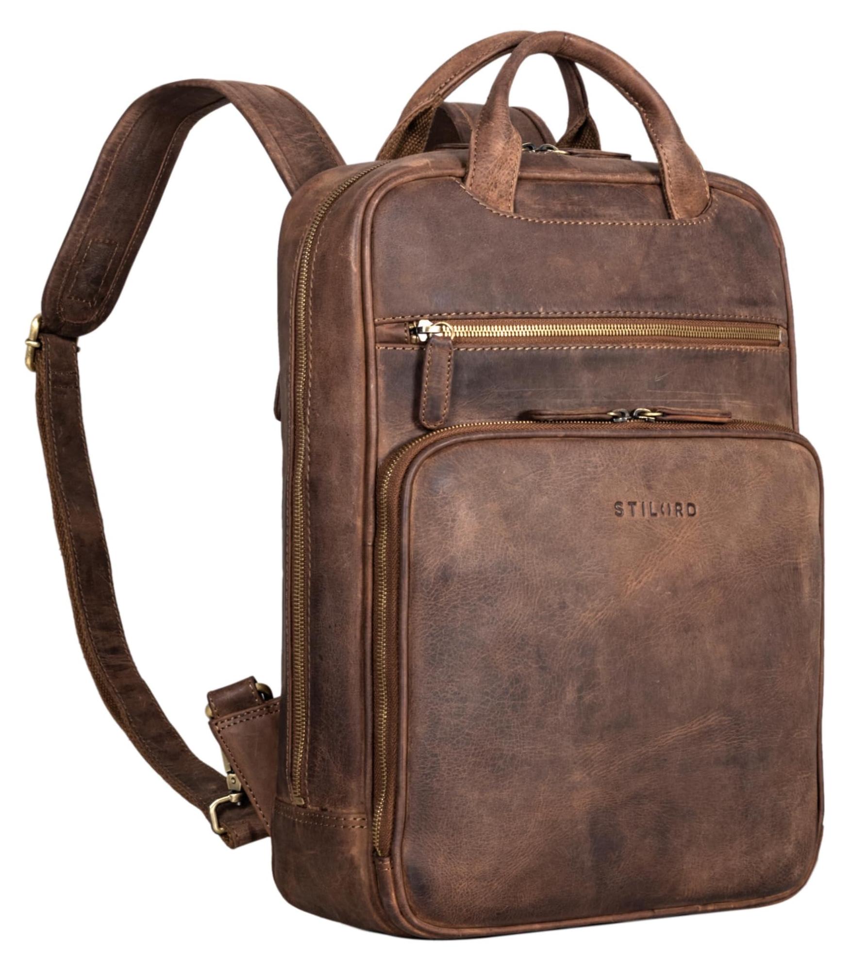 Vintage Lederne Rucksack für Laptops bis 13,3 Zoll mit mehreren Fächern