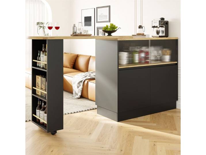 Buffet tournant 360° multifonction 90 cm – Moderne et simple avec étagères et verre pour cuisine et restaurant