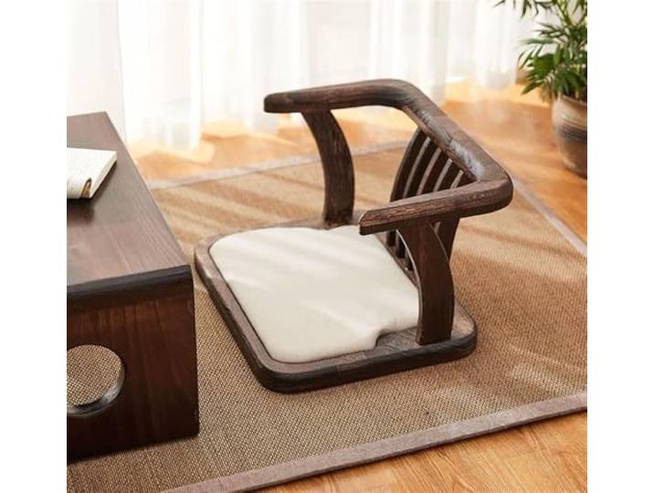 Yoeoefuo Bodenstuhl Bodenkissen Holz Futonstuhl Japanischer Beinloser Sitzgelegenheit Multifunktional Teestube-Stühle Hohe Stabilität Meditationsstuhl Mit Lehne Entspannungsstuhl