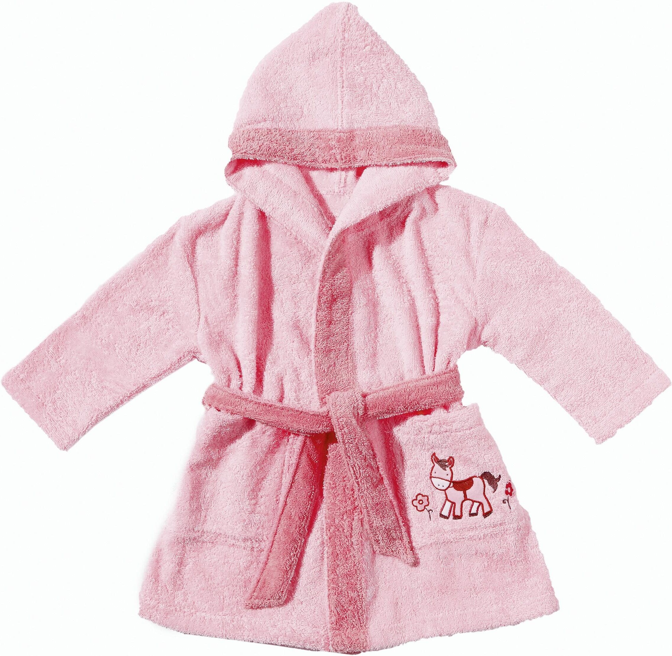 Babybademantel EGERIA "Pony" Gr. 92, rosa, L:53cm, Walkfrottee, Hausmäntel, Babybademantel, mit Kapuze und kleiner Stickerei, Organic Cotton rosa 92 L: 53cm