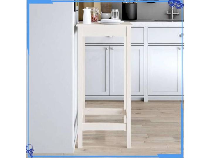 Table de bar de pin - 50x50x110 cm - Bois massif - Blanc - Haute Qualité Française - Ajout Décoratif Remarquable - Pour Maison