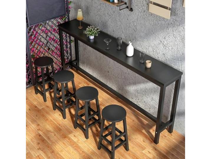 Bar‑Tisch, Schmaler Stehtisch Mit Massivholz‑Tischplatte Und Metallbeinen Hohe Standfestigkeit in Barhöhe, mit Fußstütze, ideal für Hausbar und Wohnzimmer, einfache Montage, Hocker nicht enthalten