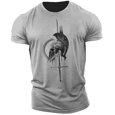 Männer Rotes Spartaner Kriegerhelm Schwert Grafik-T-Shirt Kurzarm