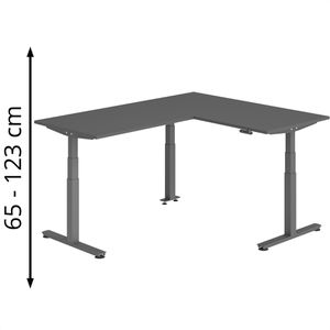 Hammerbacher Schreibtisch XDSMW, graphit / graphit, elektrisch höhenverstellbar, L-Form, 200 x 63-127 x 160 cm