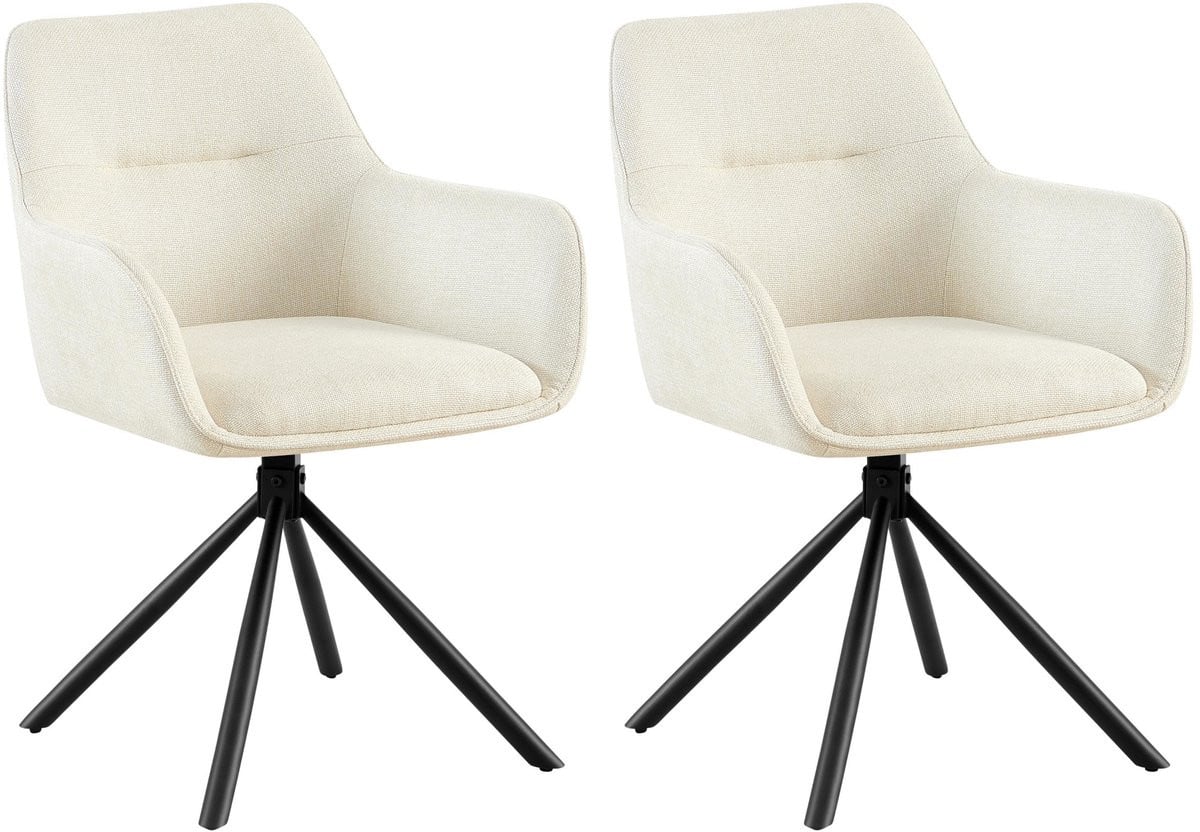 CLP Tipton Set van 2 Eetkamerstoelen - Klassiek - Draaibaar - Met rugleuning - Stof - Creme