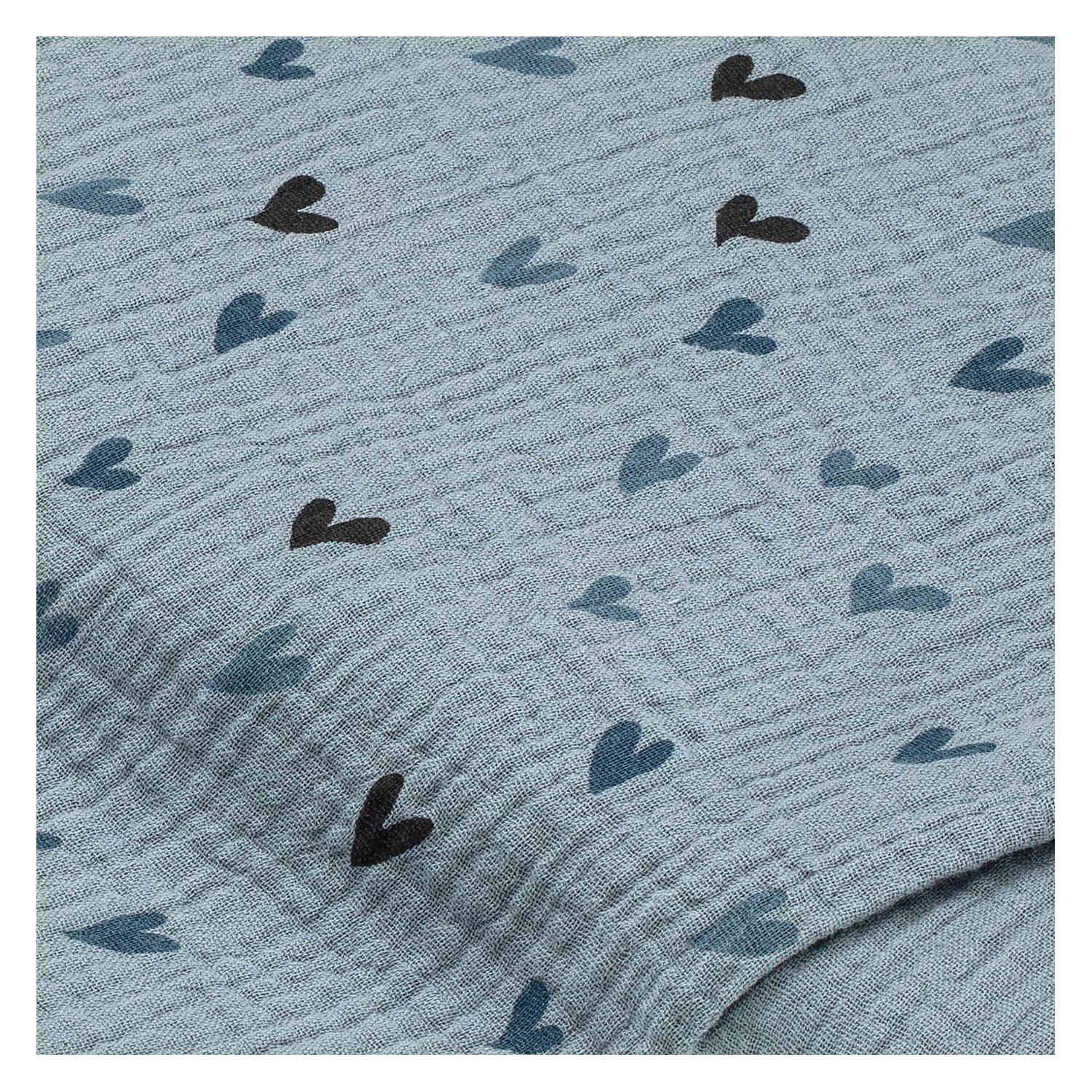 Musselin/Doppel-Gaze "Herzchen", blau-color