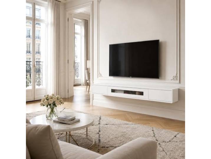 XRRJFYH TV Board Hängend Massivholz Lowboard mit Schubladen Fernsehtisch TV Schrank Modern für Wohnzimmer, Kabelmanagement & Steckdosenabdeckung(White,160cm/63in)