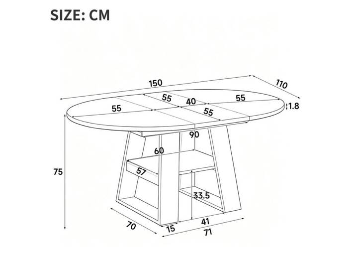 Table à manger extensible ronde/ovale - MDF aspect chêne - 110 à 150 x 110 cm