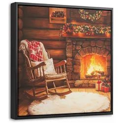 LEINWAND Bilder mit Rahmen - Winter - Weihnachten - Zuhause - Kamin - 20x20