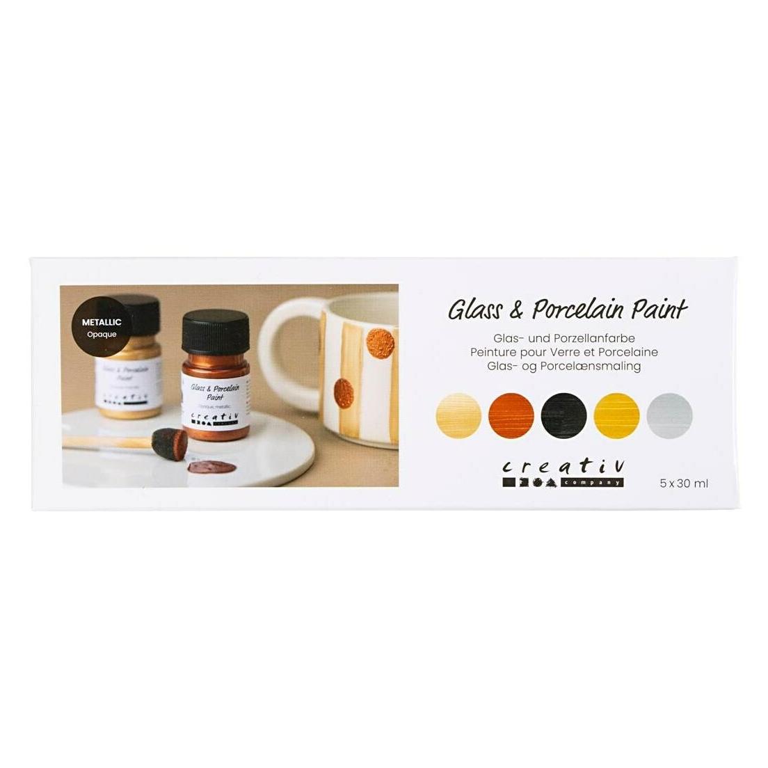 Creativ Company Glass & Porcelain Paint, metallic, opaque, metallic colours, 5x30 ml/ 1 pack (30 ml) (314111)