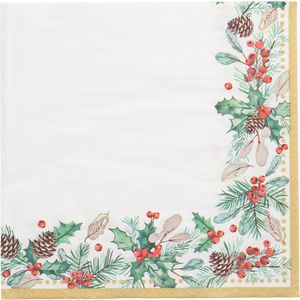 Papstar Servietten 37230 Mistletoe and Pinecone, 40 x 40 cm, 1/4-Falz, 3-lagig, 50 Stück