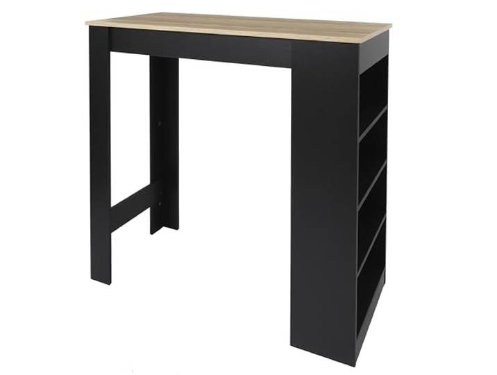 HOME DECO FACTORY Stehtisch mit Regalen Modernes Design Schwarz Holz, Bartisch Stehtisch, Aufbewahrungsregale, Wohnzimmer und Esszimmer, modernes Design, 115x103x50 cm, Schwarz