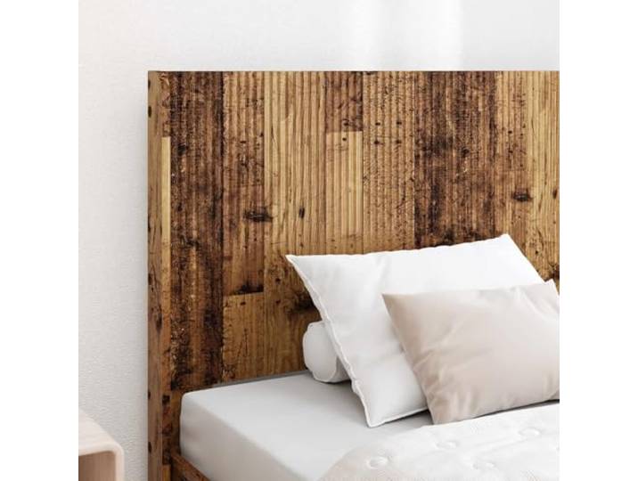 SKTQYQO Bett mit Stauraum und Kopfteil aus antikem Holz Technisches Holz, Lattenrost, 90 x 200 cm, 140 kg, mit seitlichem Stauraum