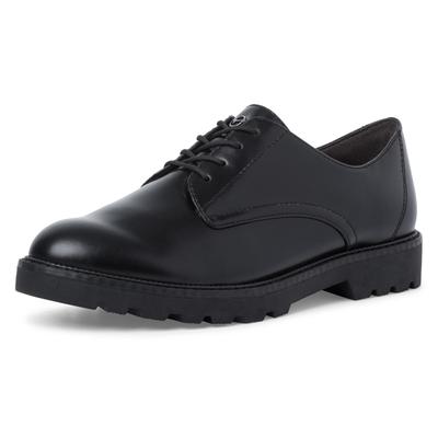 Schnürschuh TAMARIS, Damen, Gr. 38, schwarz, Lederimitat, clean, gepflegt, leicht glänzend, unifarben, festlich, Schuhe Schnürschuh, im klassischen Design, Freizeitschuh, eleganter Halbschuh, Schnürschuh, Topseller