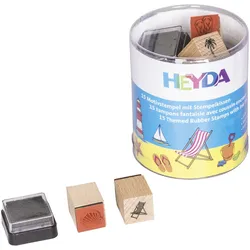 6x Heyda, Stempel, Motivstempel-Set "Urlaub", Klarsicht-Runddose