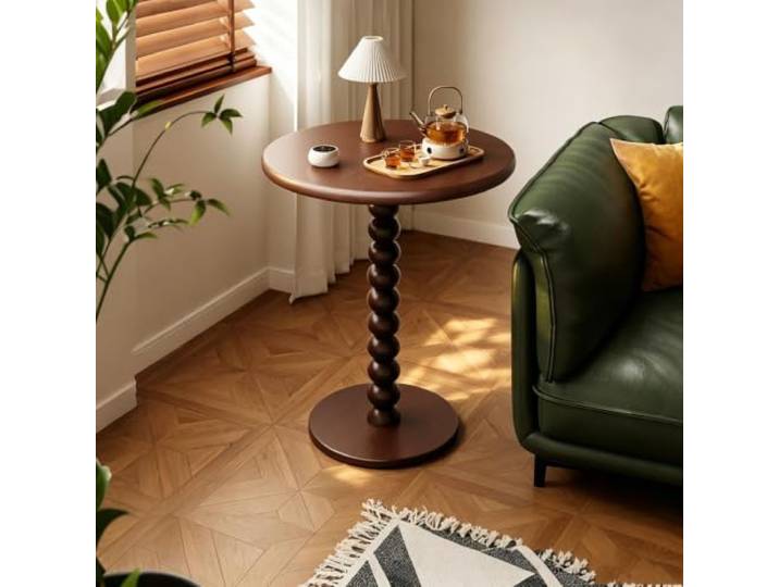 PEIVYRBCGA Runder Beistelltisch Massivholz Geschnitzte Beine 47cm 56cm Vintage Massivholz Beistelltisch für Wohnzimmer(C)