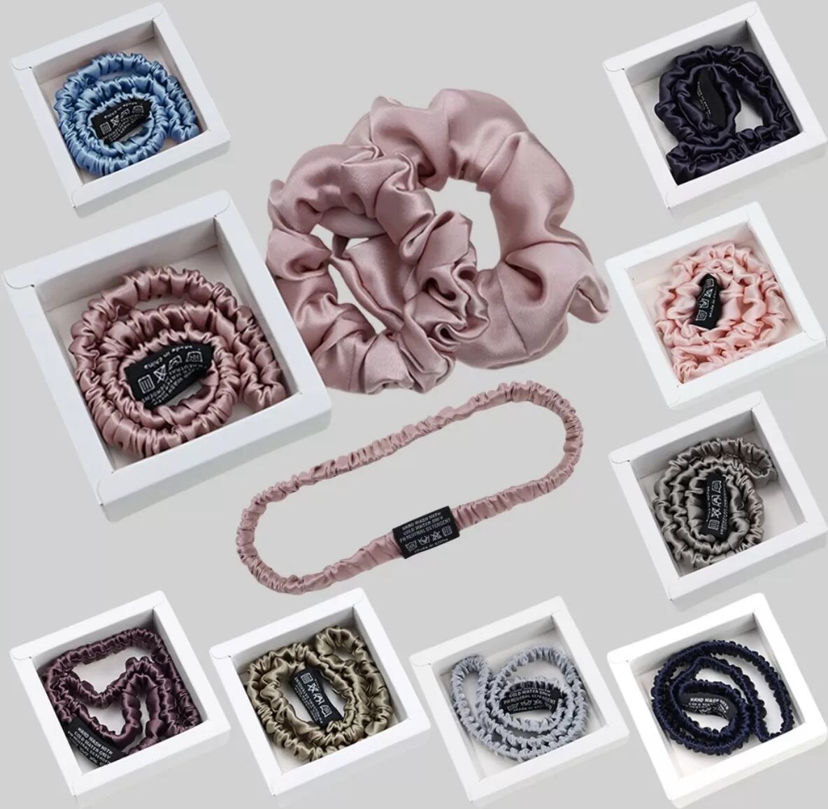 INF Seidig-elastisches Stirnband-Set – 100% seidig Stirnband und Scrunchie, schont Haare und reduziert Haarbruch Navy blau