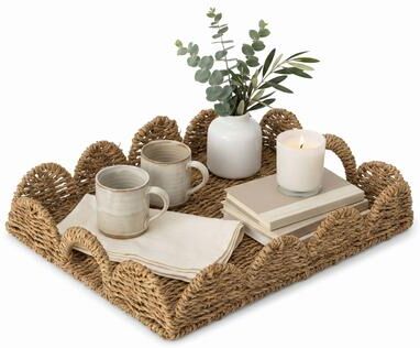 Wickerwise Decorative Seagrass Serving Tray with Handle