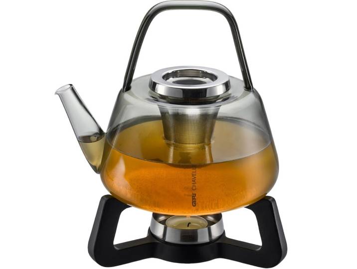 Théière en verre avec réchaud en bois - 1,2l