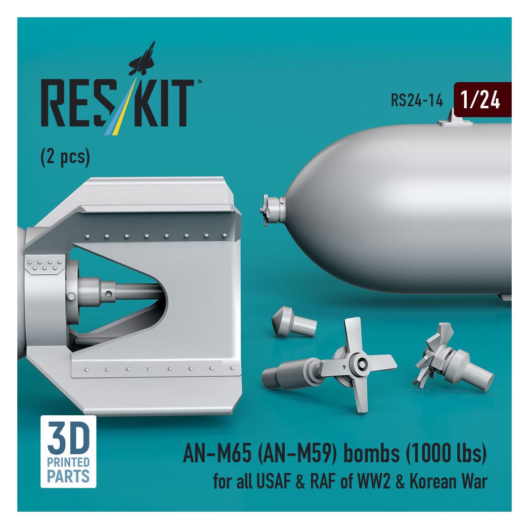 ResKit AN-M65 (AN-M59) bombs (1000 lbs) for all USAF & RAF of WW2 & Korean War (2 pcs) (3D Printed) (RS24-0014)
