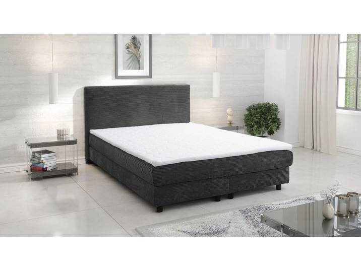 Küchen-Preisbombe Boxspringbett Glenn 2 Hotelbett Boxbett 140x200 Bett Topper Cordstoff Graphite