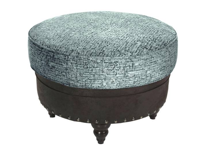Landscape Hocker, Türkis, Dunkelbraun, Holz, Buche, massiv, Lederoptik, rund, 75x50x75 cm, erweiterbar (Typenauswahl), Wohnzimmer, Hocker, Sitzhocker