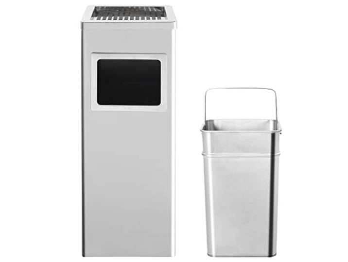 ZXQVLMRS Abfalleimer mit Aschenbecher 36L Edelstahl Standascher für Außenbereich Raucherstation Mülltrennsystem für Hotel Büro Silber