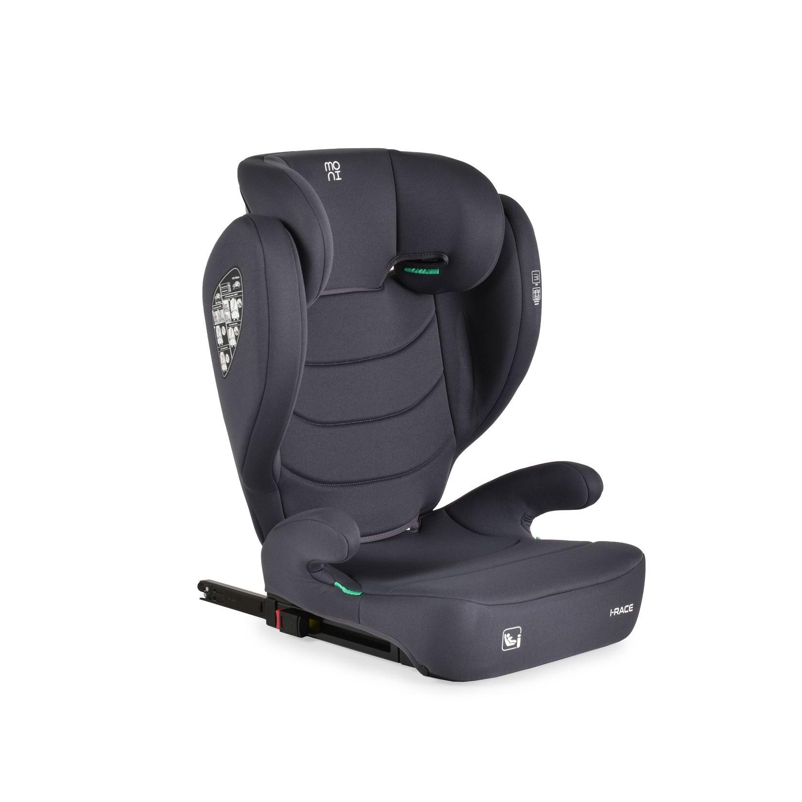 Moni Kindersitz i-Race i-Size 100-150 cm Isofix Rückenlehne abnehmbar Kopfstütze grau