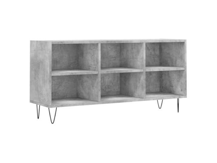 KUPTYERFG TV-Schrank Betongrau 103,5x30x50 cm Holzwerkstoff Lowboard Praktisches TV-Lowboard mit 6 Fächern und stabilen Eisenbeinen für Wohnzimmer und Schlafzimmer.