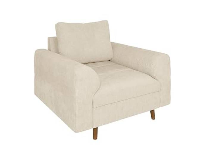 S-Style Möbel Sessel Wohnzimmer Armsessel Lesesessel Relaxsessel Skandinavischer Stil Holzfüße Braun Freistehend Chenille Stoff Bjorn Beige